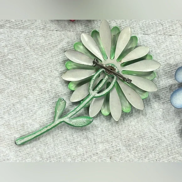 Vintage MCM Colorful Retro Flower Brooch Set 60s 70s Hippie Colorful Floral - Picture 8 of 14